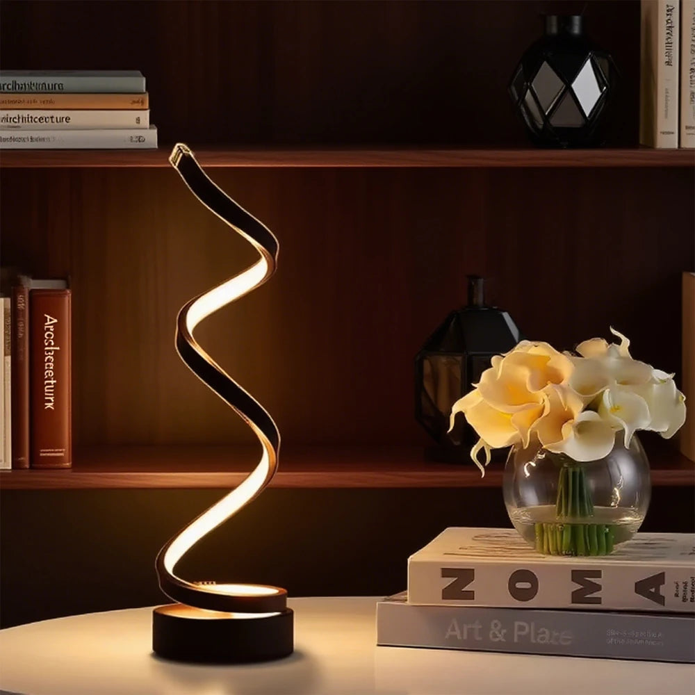 Lampe de table LED spirale à intensité variable, idéale pour le salon, la chambre ou le bureau. Lampe de chevet à luminosité réglable pour le bureau et la maison.