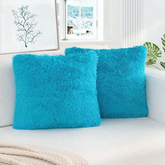 Pack of 2 Luxury Faux Fur Throw Pillow Cover Deluxe Decorative Plush Pillow Case Cushion Cover for Sofa Bedroom  （no pillowcore）