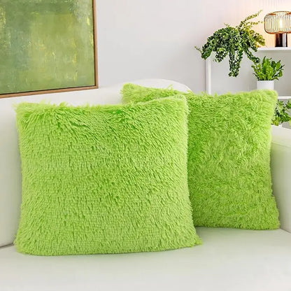 Pack of 2 Luxury Faux Fur Throw Pillow Cover Deluxe Decorative Plush Pillow Case Cushion Cover for Sofa Bedroom  （no pillowcore）
