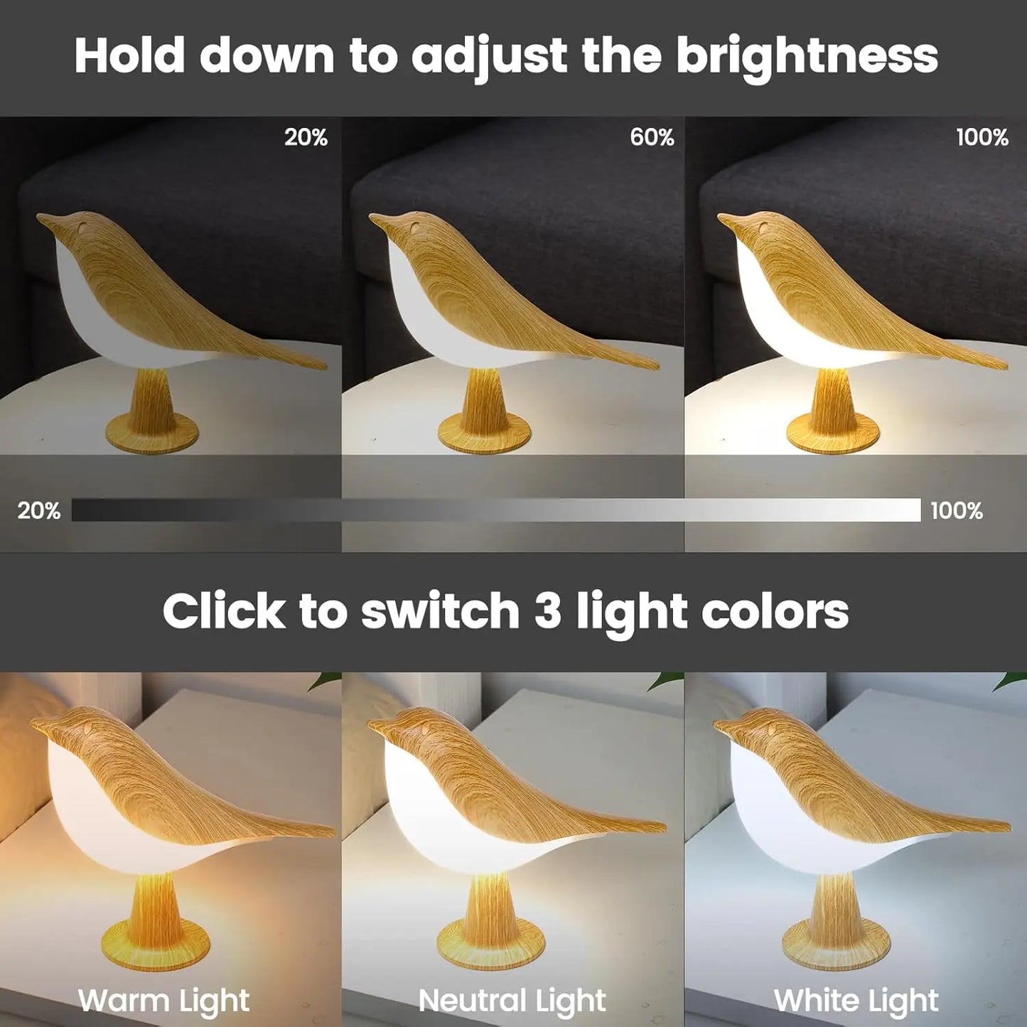 1pc LED Touch-Control Bird Lamp - Art Deco, 3-Levels Dimmable, USB-Cordless with Rechargeable Battery, Versatile for All Rooms
