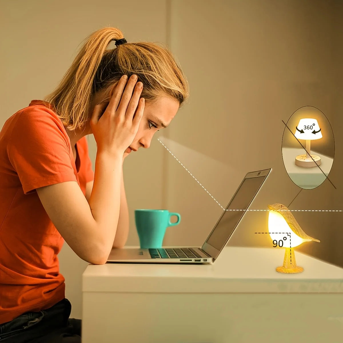 1pc LED Touch-Control Bird Lamp - Art Deco, 3-Levels Dimmable, USB-Cordless with Rechargeable Battery, Versatile for All Rooms