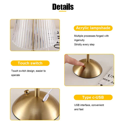 LED Table Lamp Touch Sensor Rechargeable Night Light Nordic interior Dimming Stand LED Bedside Lamp Restaurant Hotel Bar Bedroom
