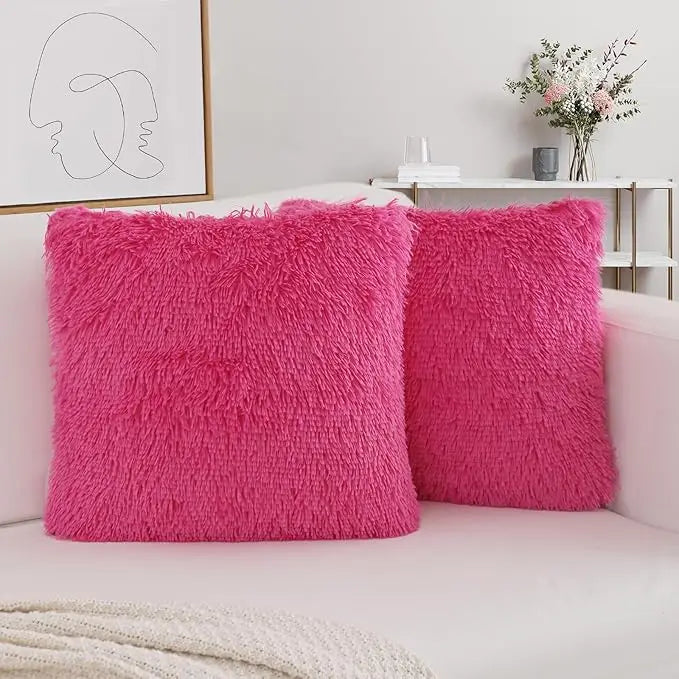 Pack of 2 Luxury Faux Fur Throw Pillow Cover Deluxe Decorative Plush Pillow Case Cushion Cover for Sofa Bedroom  （no pillowcore）