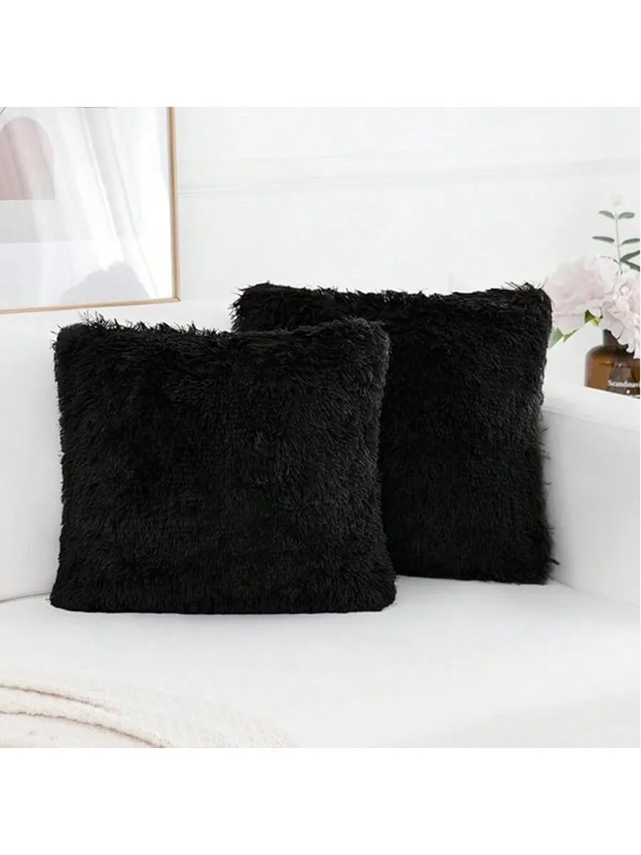 Pack of 2 Luxury Faux Fur Throw Pillow Cover Deluxe Decorative Plush Pillow Case Cushion Cover for Sofa Bedroom  （no pillowcore）