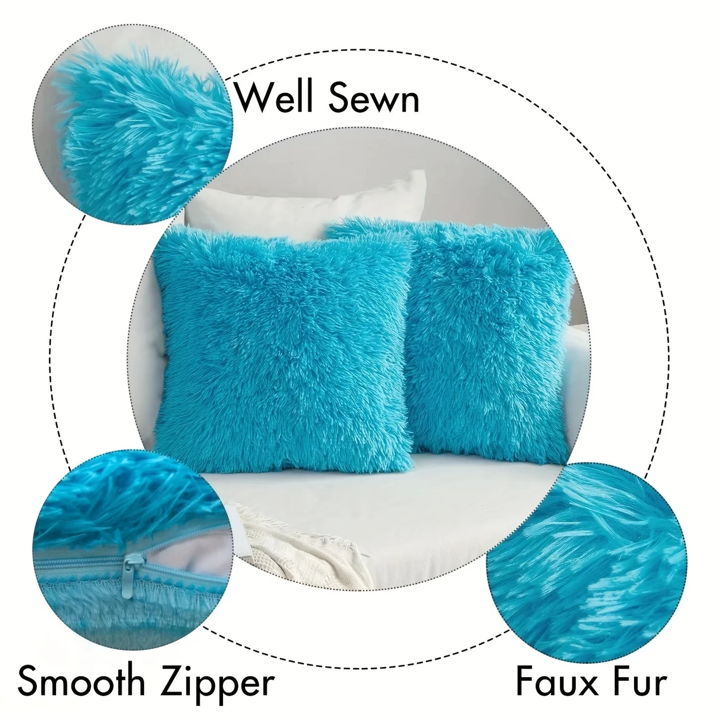 Pack of 2 Luxury Faux Fur Throw Pillow Cover Deluxe Decorative Plush Pillow Case Cushion Cover for Sofa Bedroom  （no pillowcore）