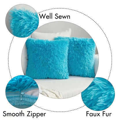 Pack of 2 Luxury Faux Fur Throw Pillow Cover Deluxe Decorative Plush Pillow Case Cushion Cover for Sofa Bedroom  （no pillowcore）
