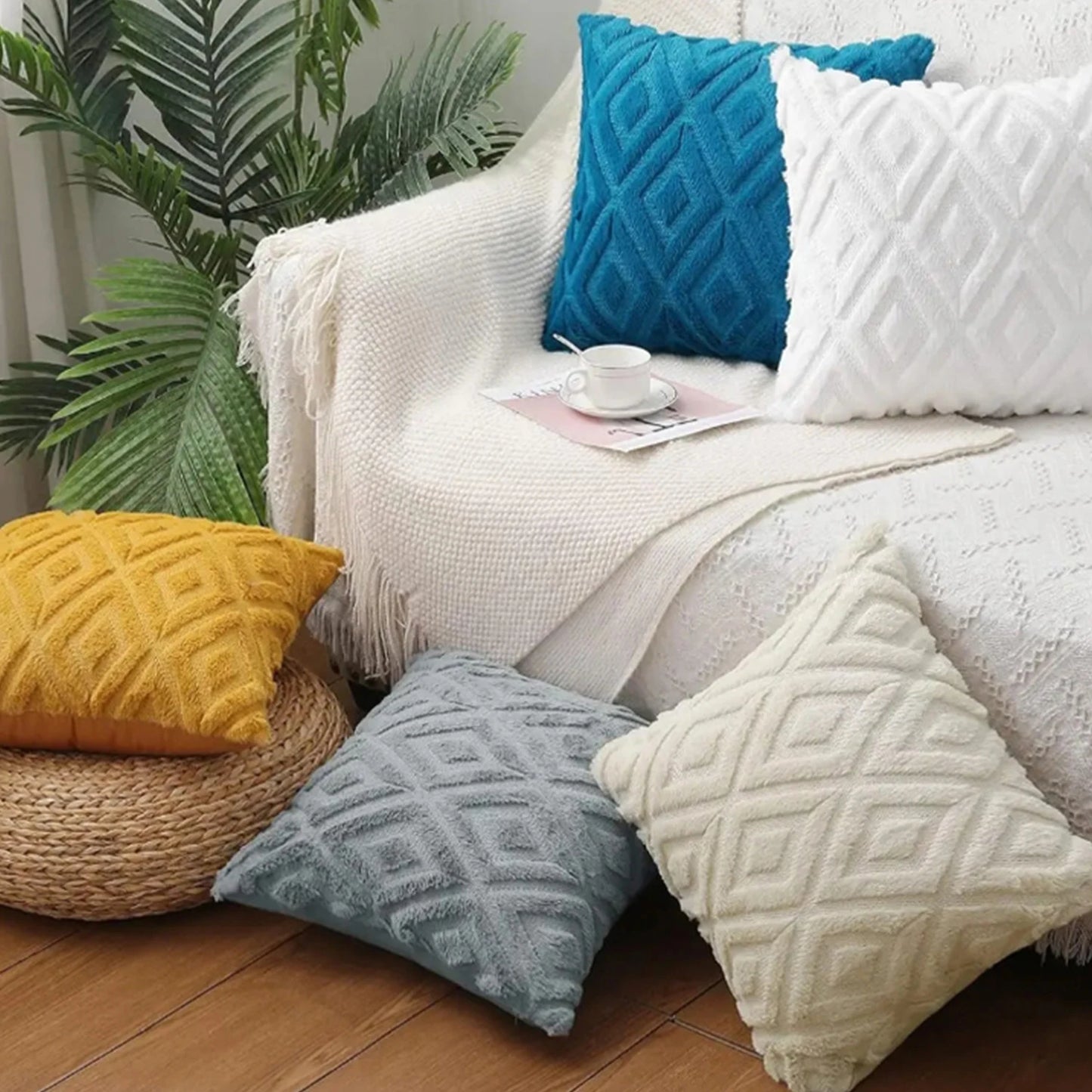 1pc Modern Rhombus Velvet Throw Pillow Cover Soft Solid Pillow Case Decor Square Cushion For Sofa Bedroom Home Pillowcase 45x45